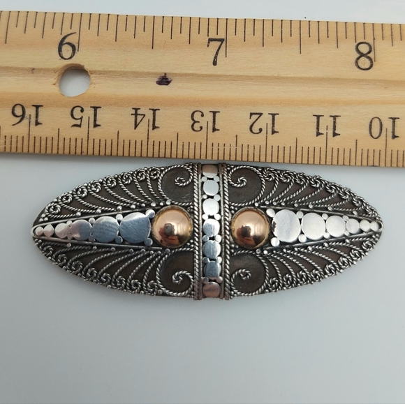 Antique Sterling Silver 925 Filigree & Rose Gold Brooch - Picture 3 of 6